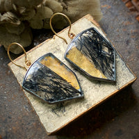 Black Rutilated Quartz Earrings with Keum Boo
